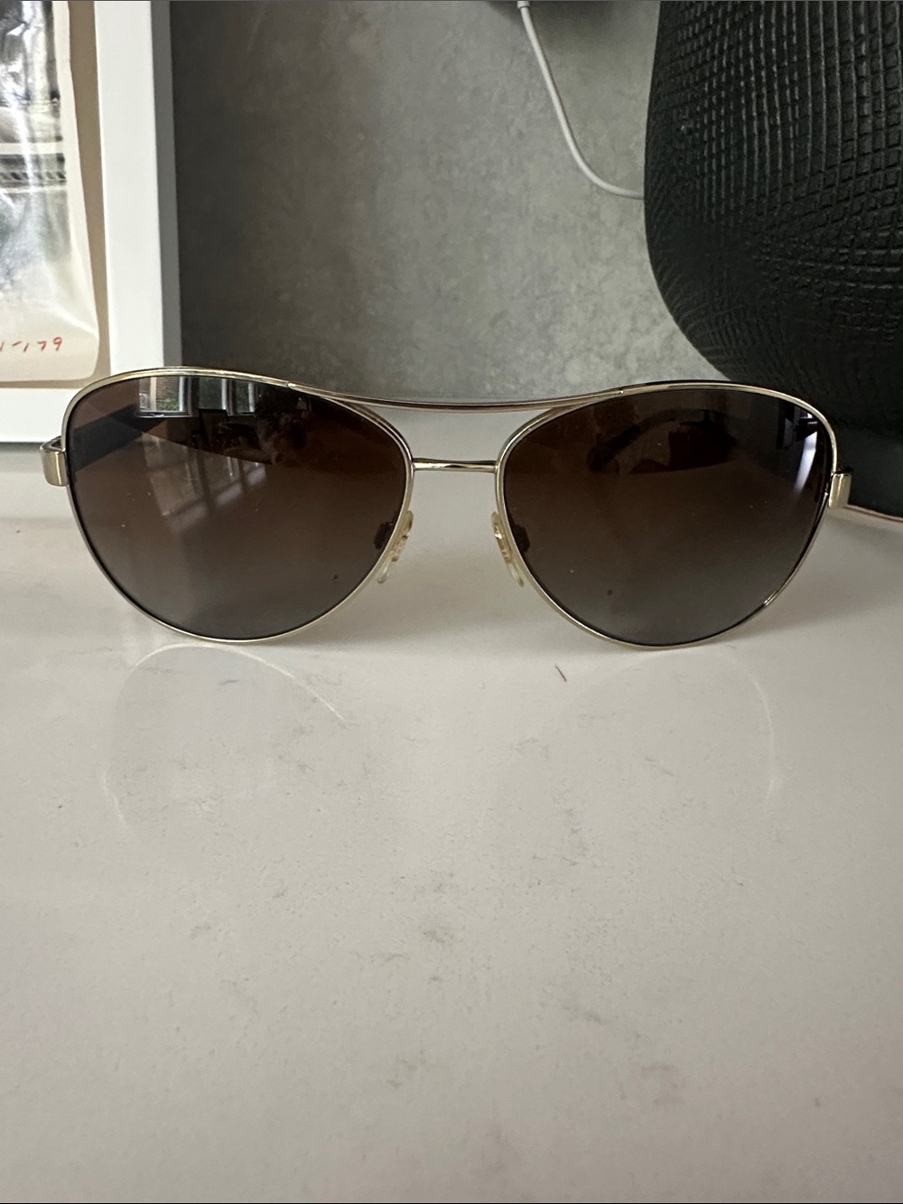 Burberry Gold Frame Brown Lens Aviator Sunglasses - Women Accessories